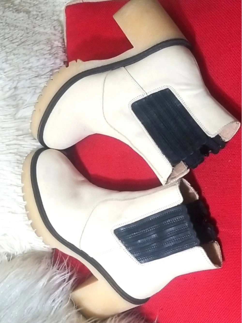 Free People White Chelsea Heeled Ankle Boots with Black Elastic